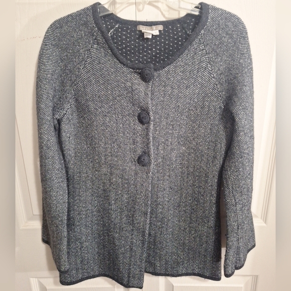 Isabella Bird Sweaters - Vintage Isabella Bird Herringbone Knit Cardigan Sweater - L - Gray